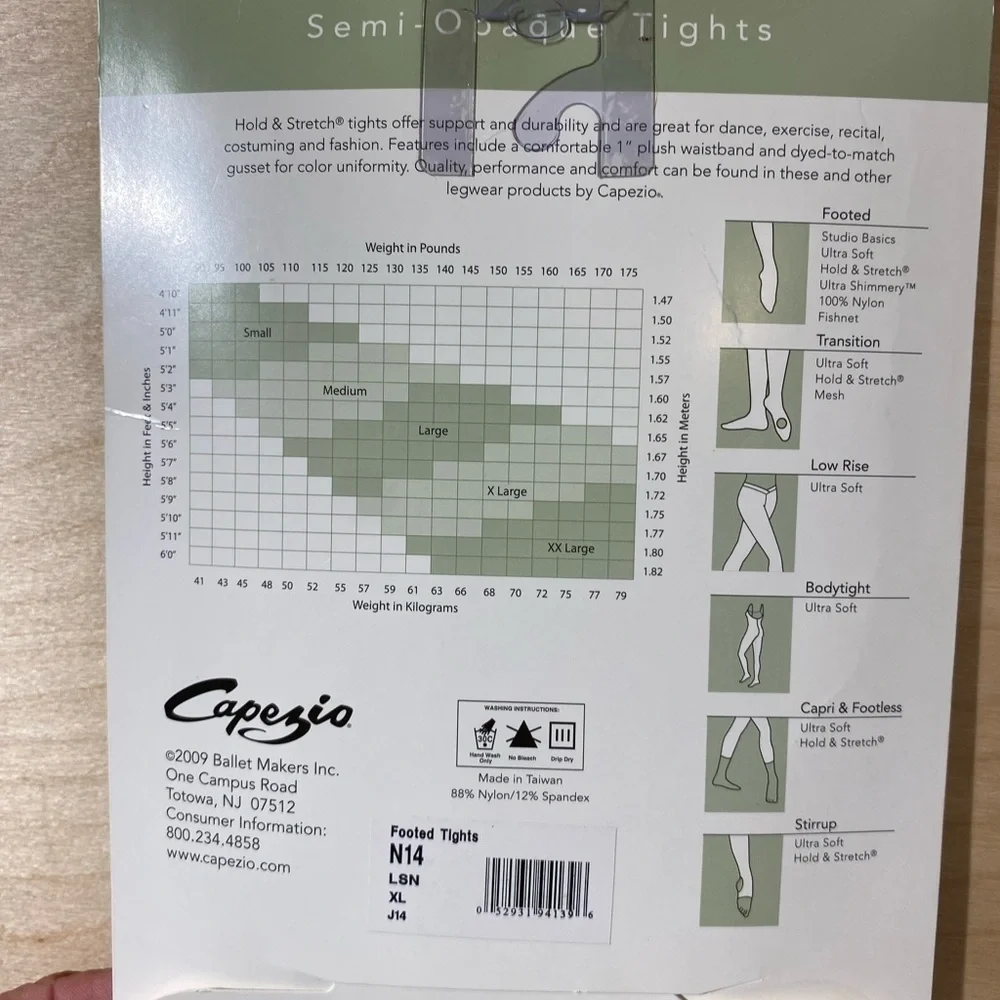 Capezio Hold & Stretch Footed Tights XL (MX)